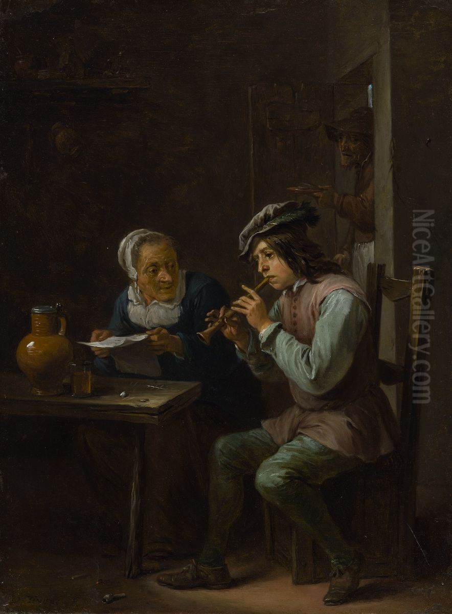 The Flageolet Player Oil Painting by David Teniers the Younger