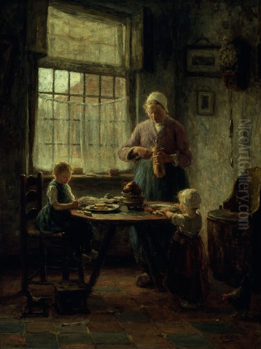 A Family Meal Oil Painting by Evert Pieters