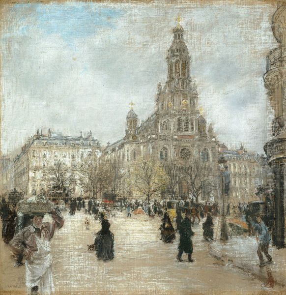 Place de la Trinite, Paris Oil Painting by Jean-Francois Raffaelli