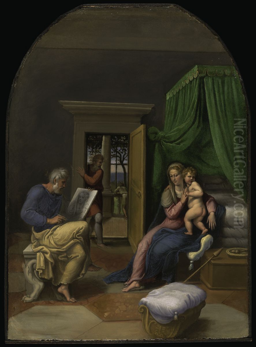 Saint Luke Drawing the Virgin and Christ Child Oil Painting by Girolamo da Carpi