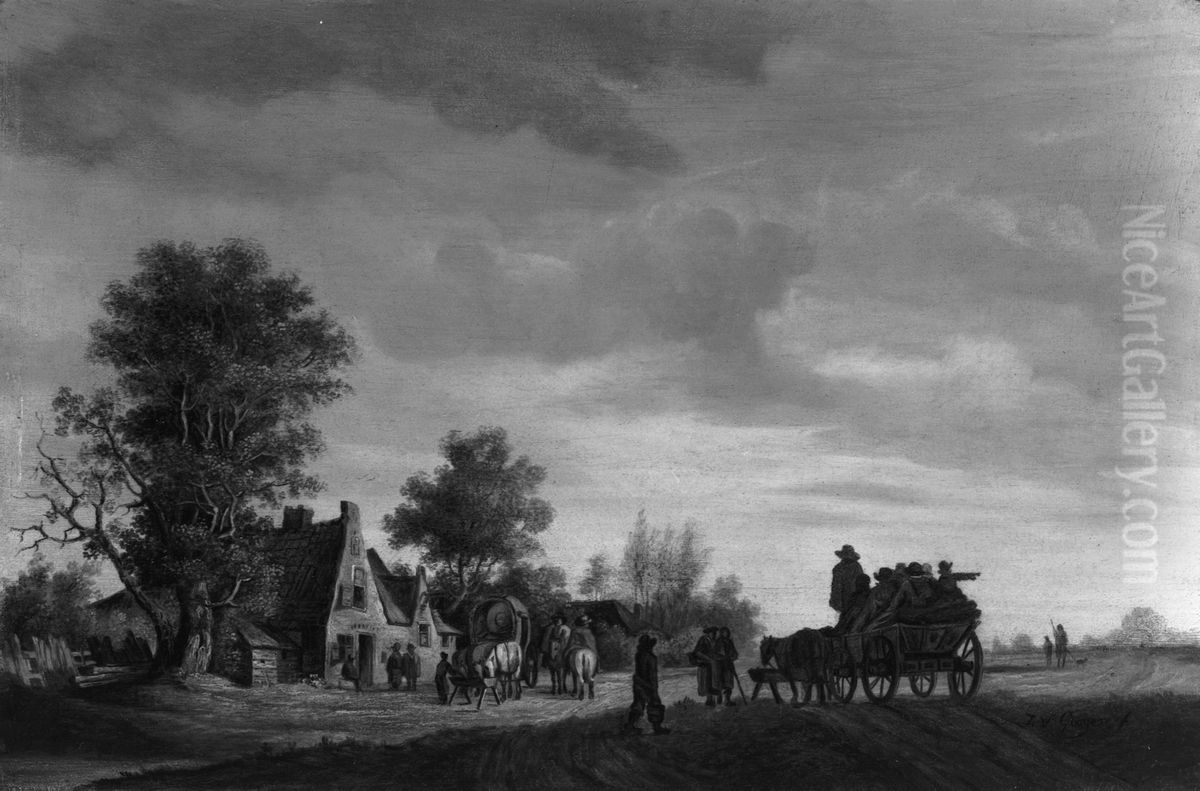 Travellers Arriving at an Inn Oil Painting by Pieter de Neyn