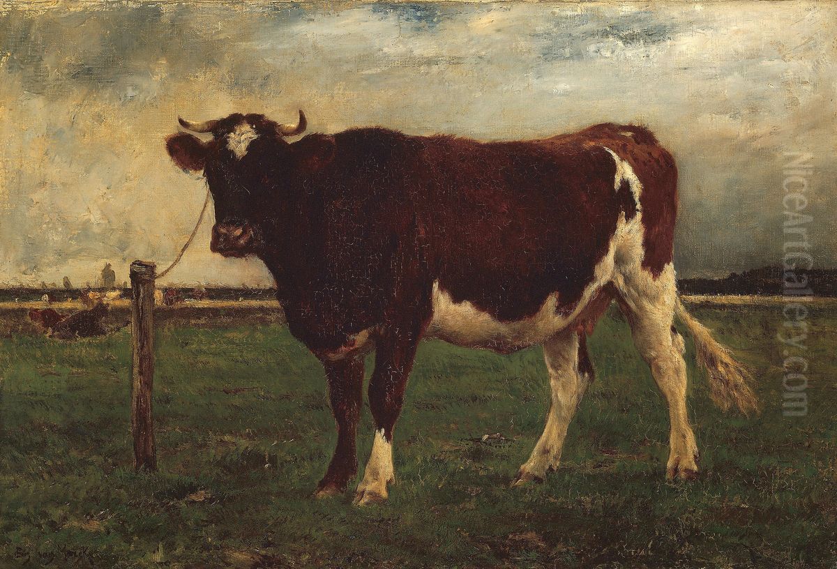 Study of a Cow Oil Painting by Emile Van Marcke De Lumman