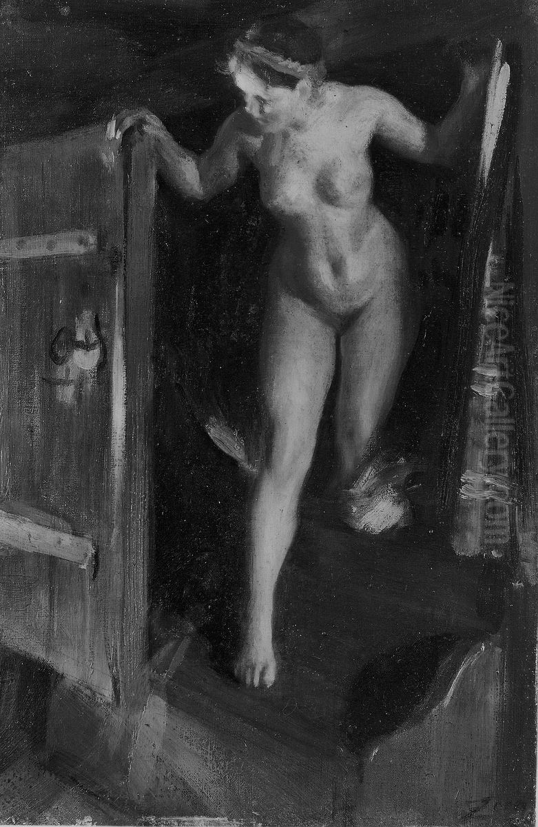 Nude Girl in Doorway Oil Painting by Anders Zorn