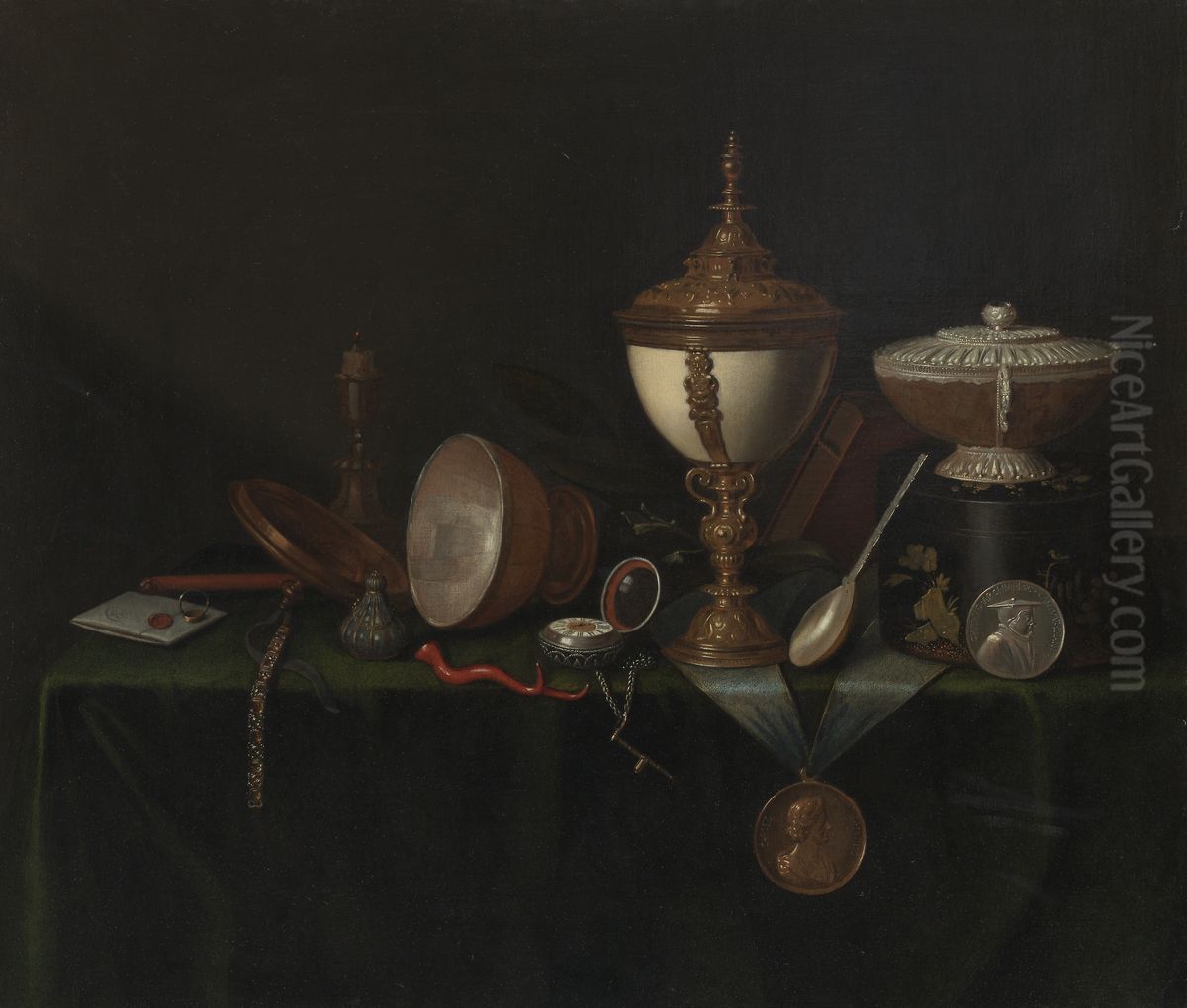 Still Life with Ostrich Egg Cup and the Whitfield Heirlooms Oil Painting by Pieter Gerritsz van Roestraten