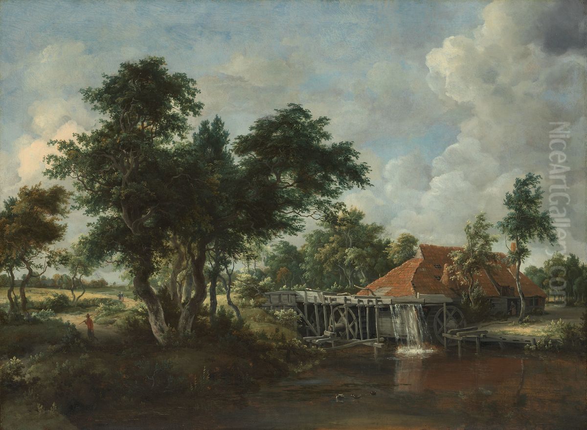 The Watermill with the Great Red Roof Oil Painting by Meindert Hobbema