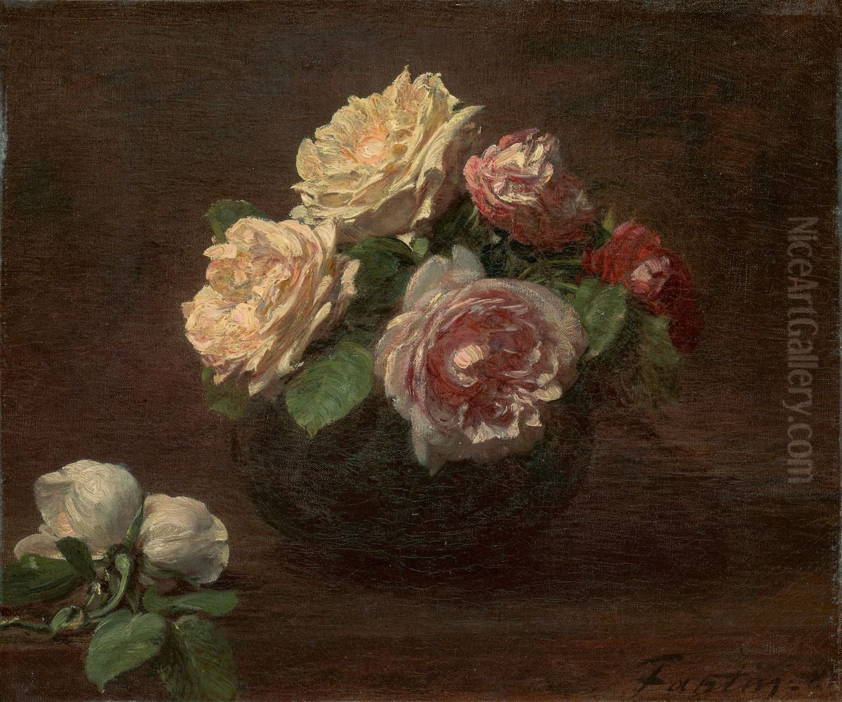 Roses in a Bowl Oil Painting by Henri Fantin-Latour