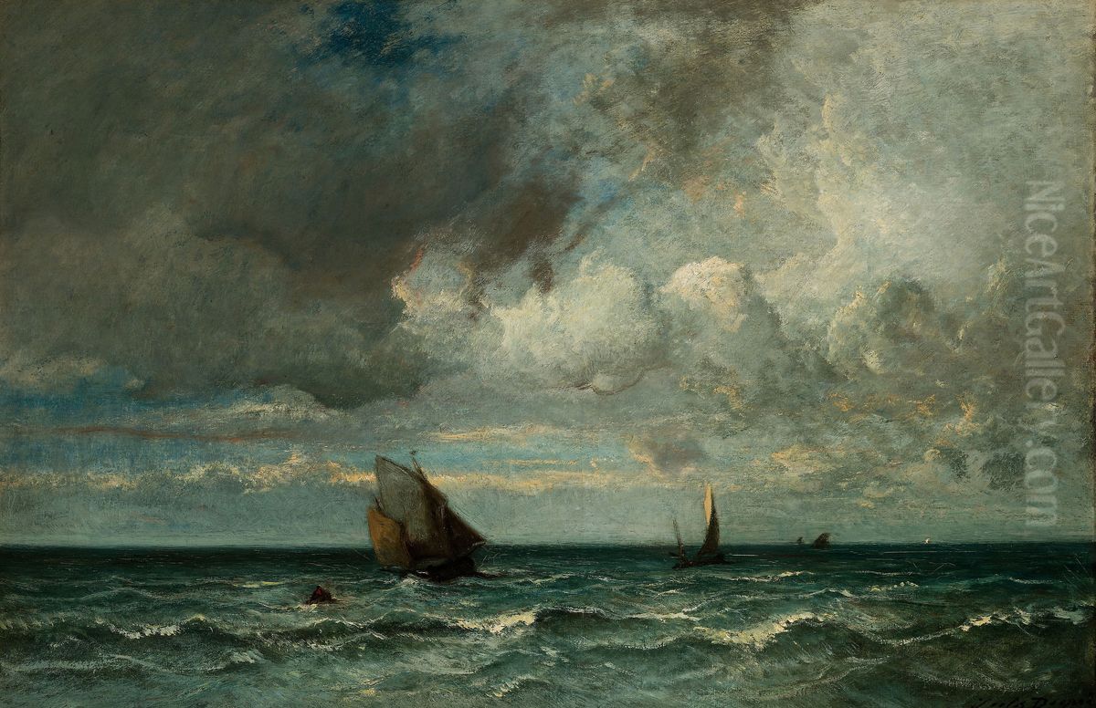 Barks Fleeing Before the Storm Oil Painting by Jules Dupre