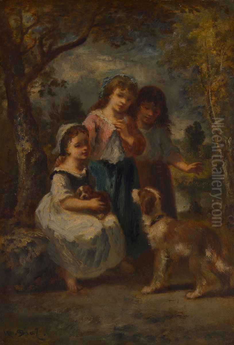 Three Little Girls Oil Painting by Narcisse Virgilio Diaz