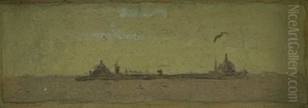 Small Study of an Island in the Venetian Laguna Oil Painting by Christen Kobke