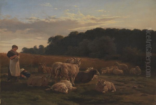 En fareflok. Motivet fra Faxingeskoven ved Nyso Oil Painting by Carlo Dalgas
