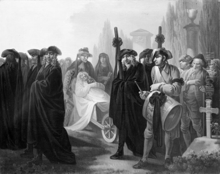 Den danske Comedies Ligbegaengelse, 5. scene Oil Painting by Christian August Lorentzen