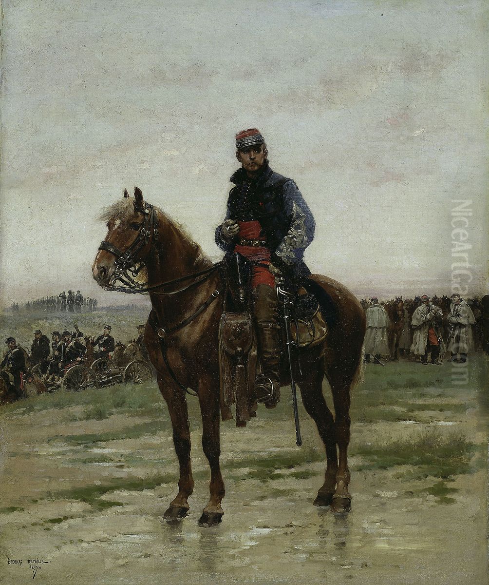 A Mounted Officer Oil Painting by Edouard Detaille