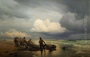 Fiskere traekker vad pa Skagen Nordstrand