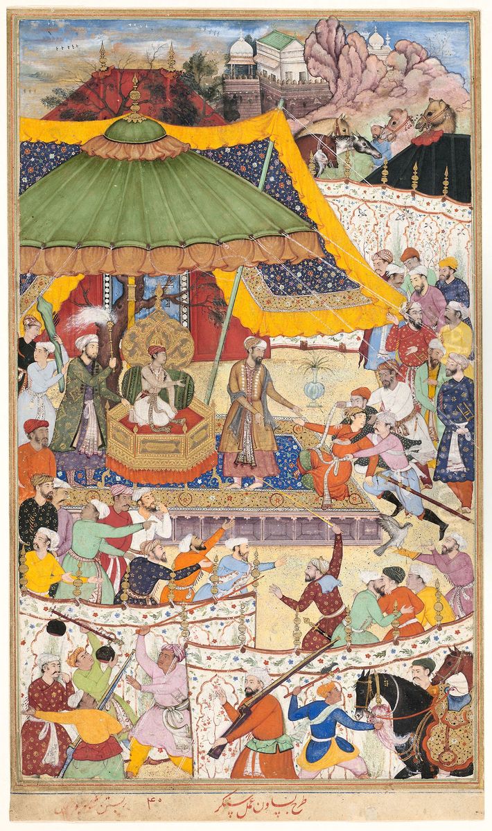 The Young Emperor Akbar Arrests the Insolent Shah Abu'l-Maali, page from a manuscript of the Akbarnama Oil Painting by Basawan