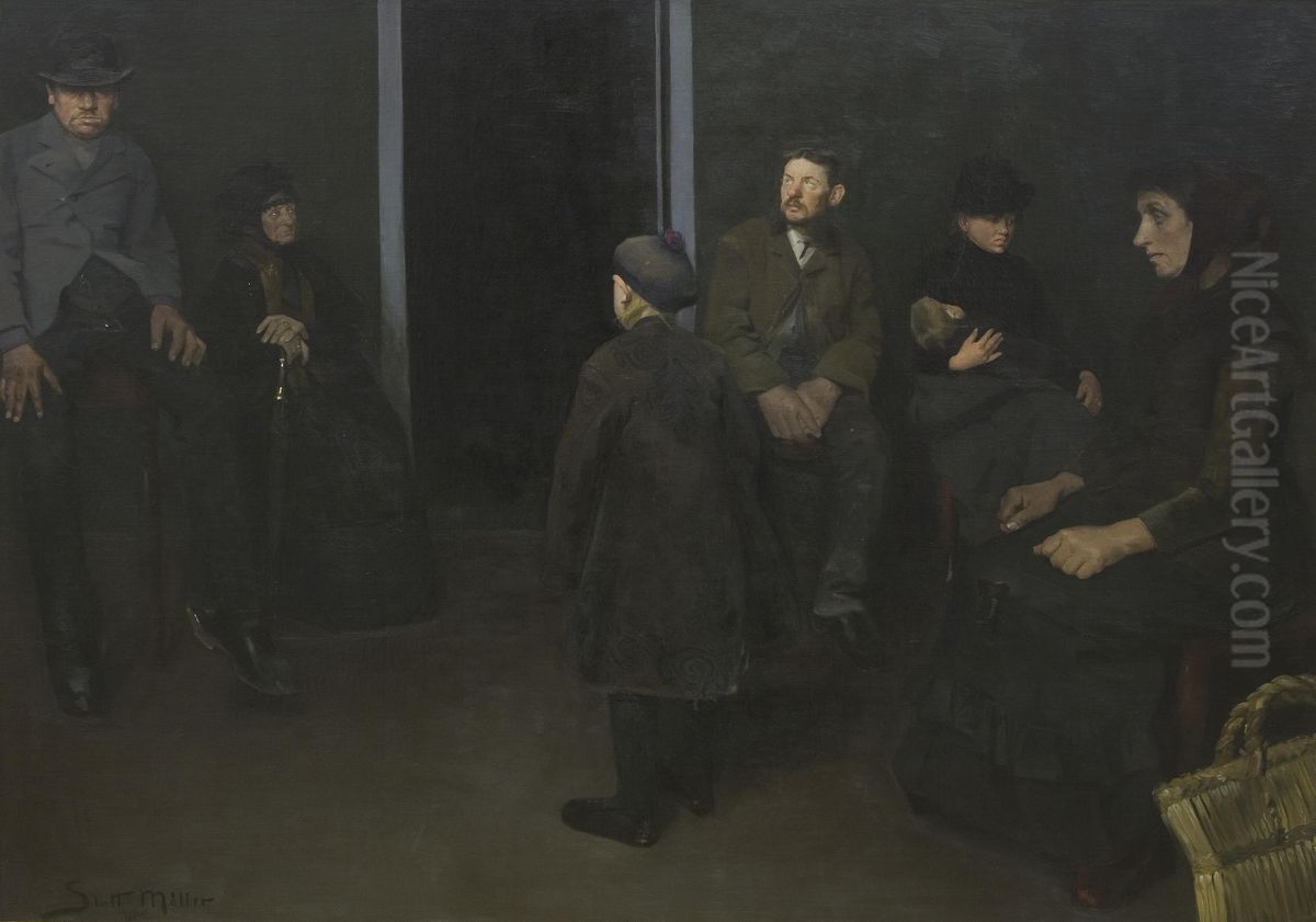 Fattigfolk. I dodens ventevaerelse Oil Painting by Harald Slott-Moller