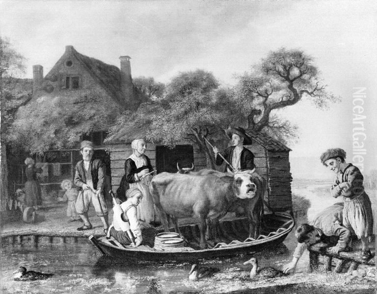 Scene outside a Dutch Farm Oil Painting by Jan Victors