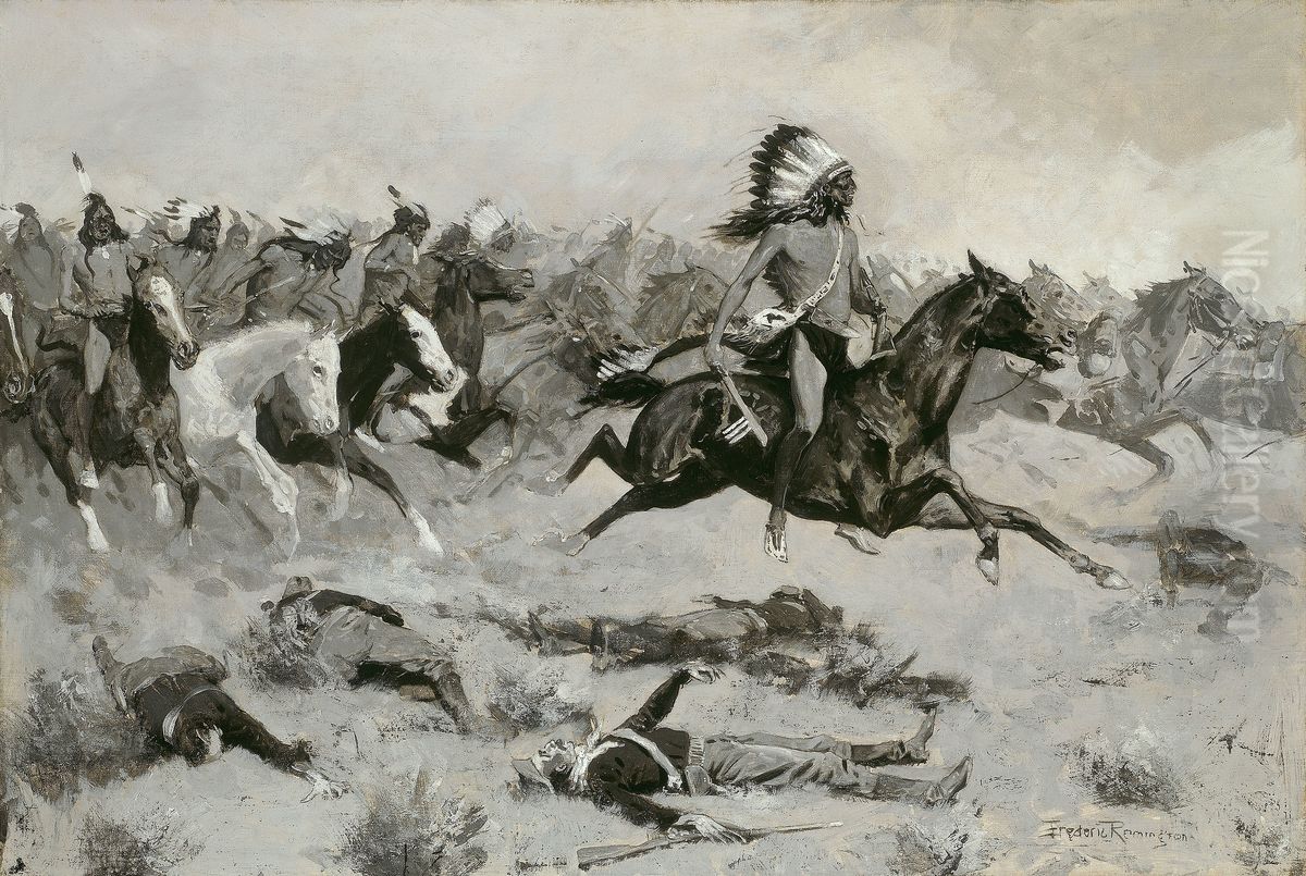 Rushing Red Lodges Passed through the Line Oil Painting by Frederic Remington