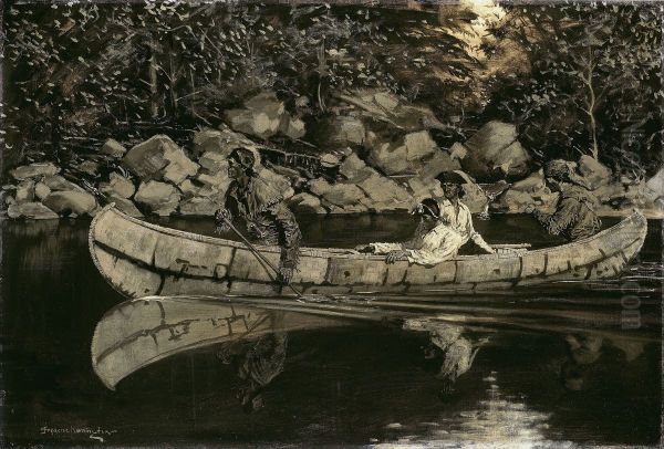 Paddling the Wounded British Officer Oil Painting by Frederic Remington