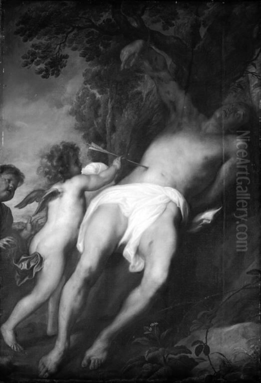 St Sebastian Being Tended by Two Angels Oil Painting by Sir Anthony Van Dyck
