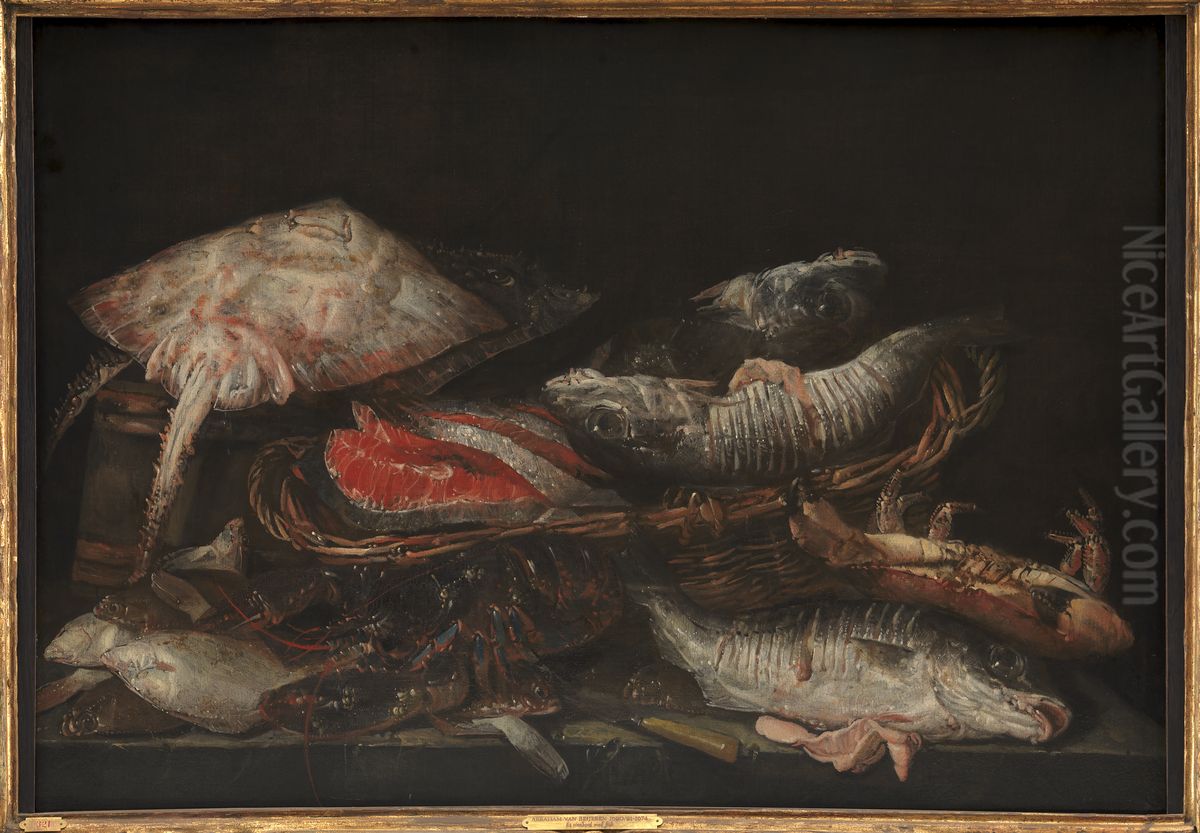 Still Life with Fish on a Stone Table Oil Painting by Abraham Van Beijeren