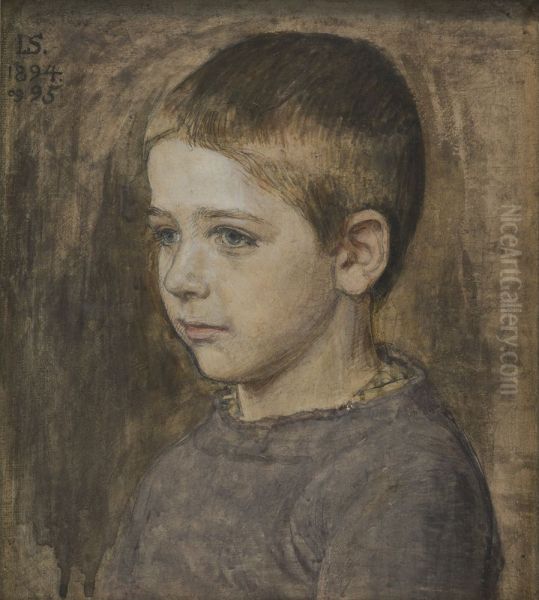 Portraet af kunstnerens son, Peter. Oil Painting by Joakim Skovgaard