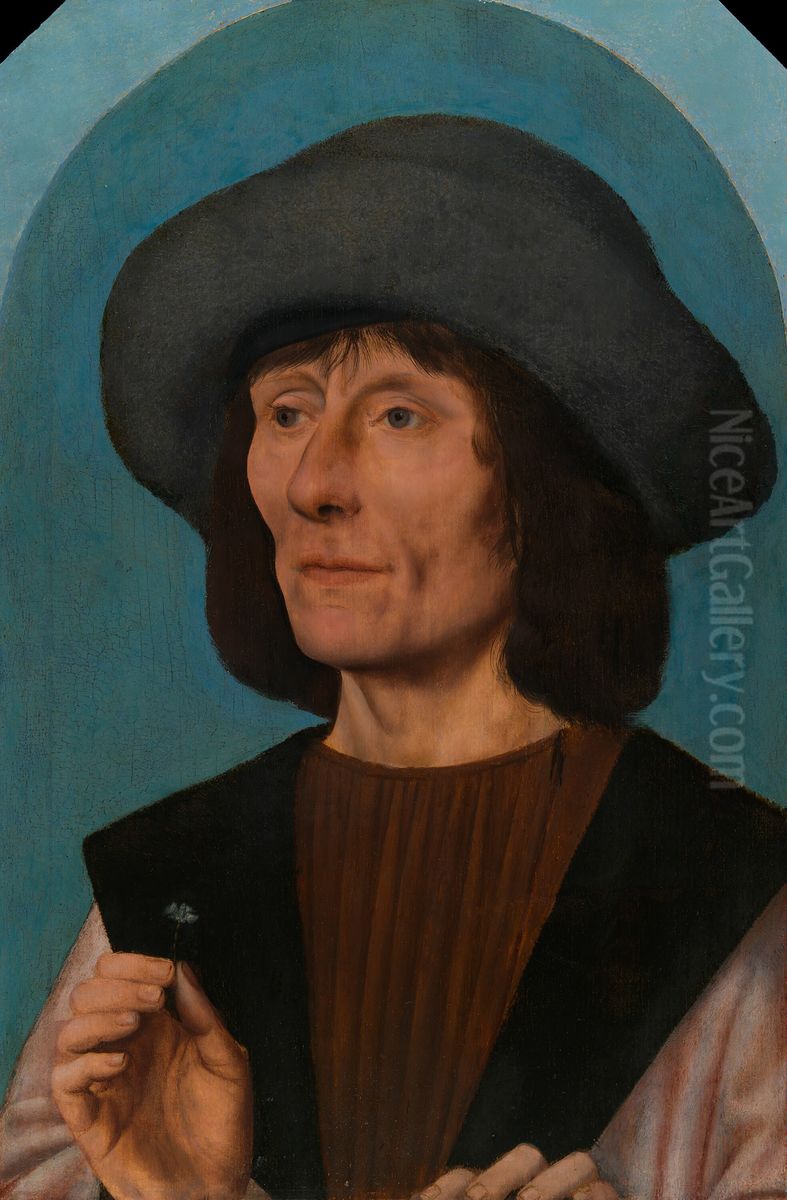 Portrait of a Man with a Pink Oil Painting by Quinten Metsys