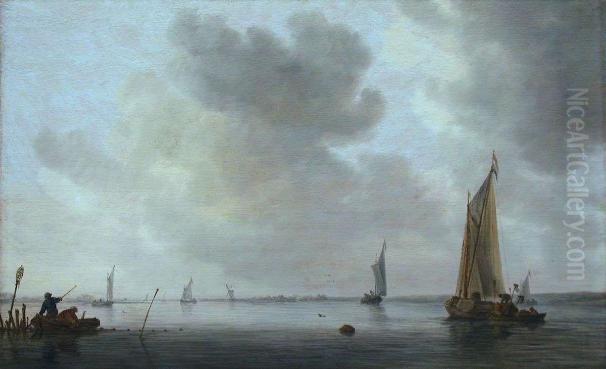 Fishing Boats off an Estuary Oil Painting by Jan van Goyen