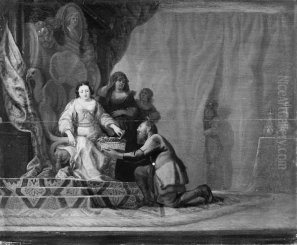 A Peasant Handing a Fruit Basket to an Enthroned Woman Oil Painting by Willem De Poorter