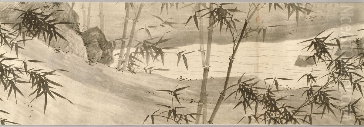 Bamboo-Covered Stream in Spring Rain Oil Painting by Xia Chang