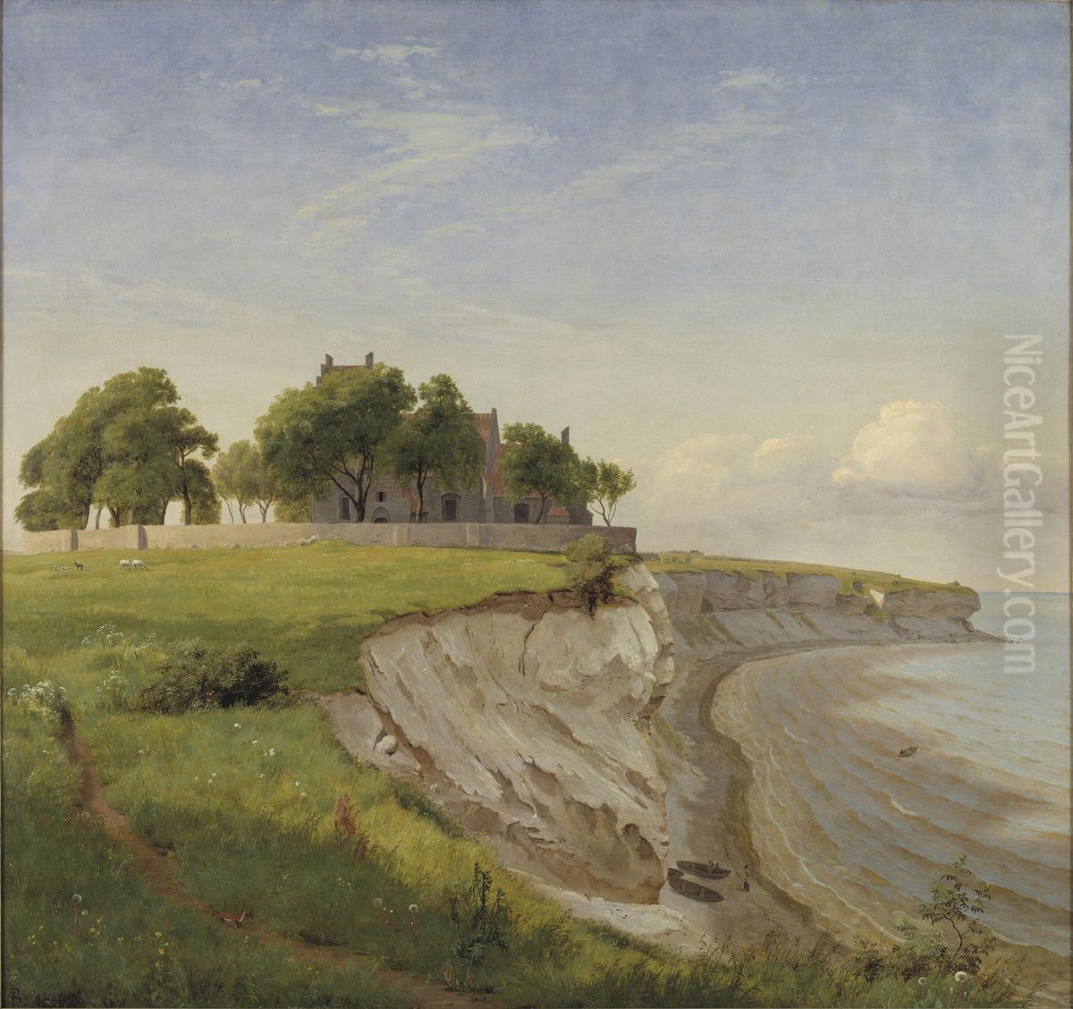 Hojerup Church on the Cliffs of Stevns, Zealand Oil Painting by P. C. Skovgaard