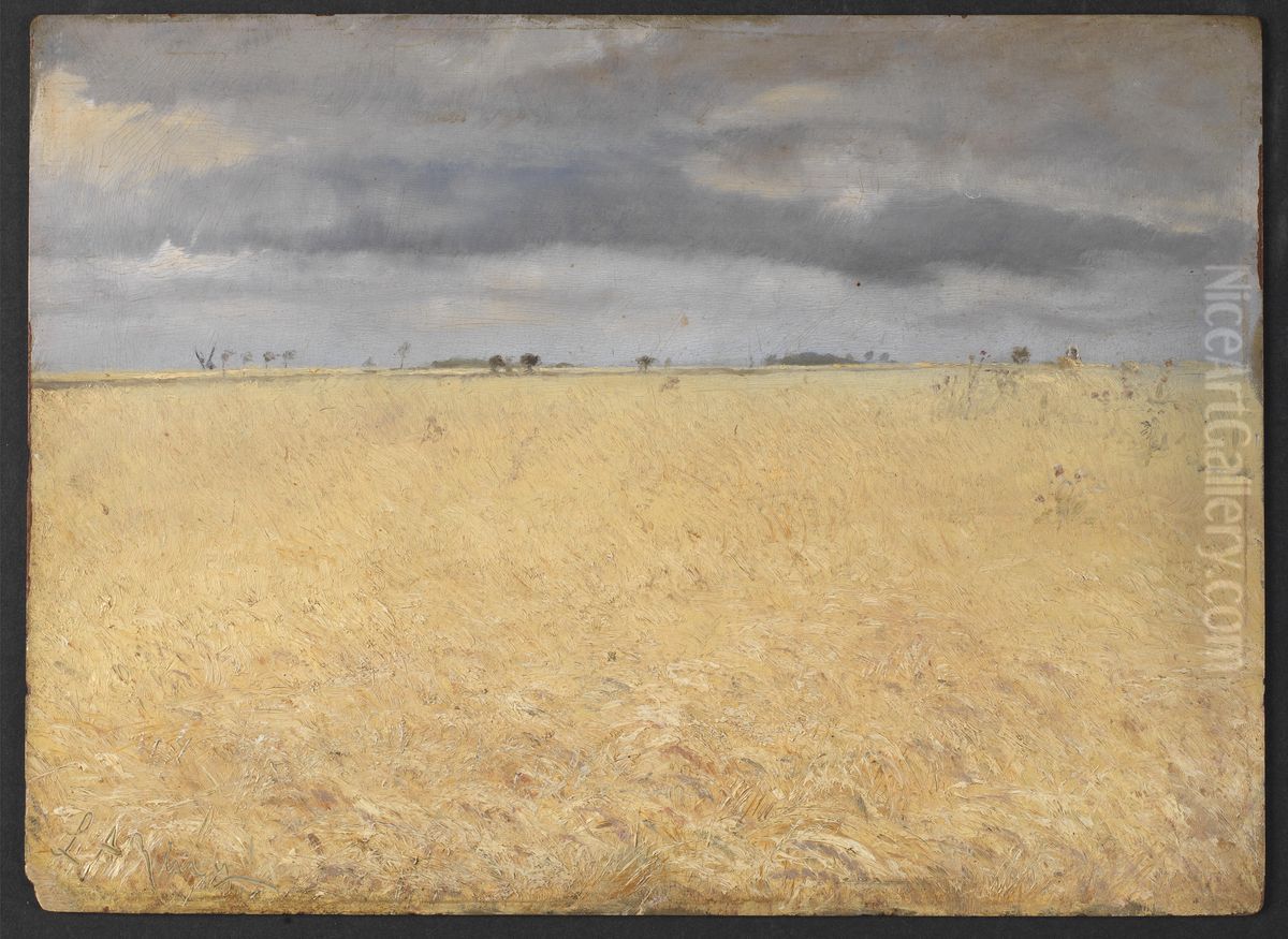 En rugmark ved landsbyen Ring Oil Painting by Laurits Andersen Ring