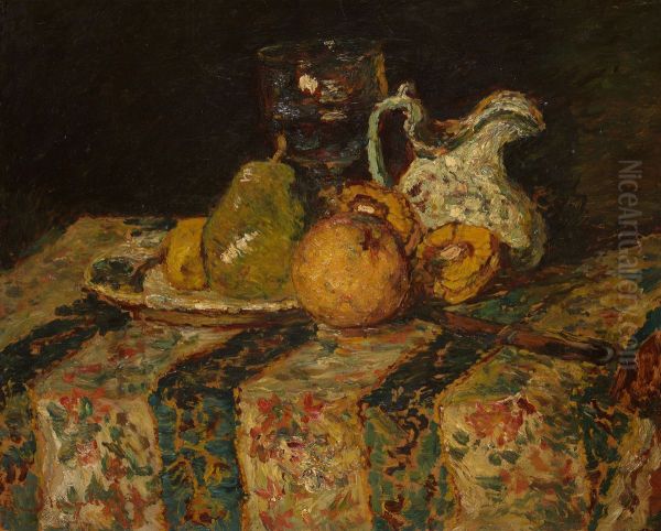 Still Life with Fruit and Wine Jug Oil Painting by Adolphe Joseph Thomas Monticelli