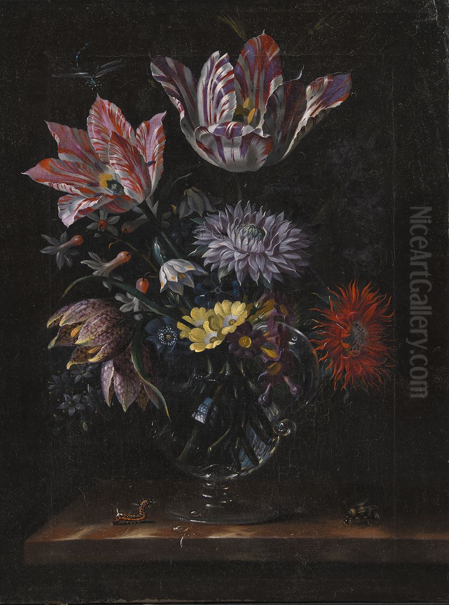 A Glass Vase with Flowers Oil Painting by Jacob Marrel