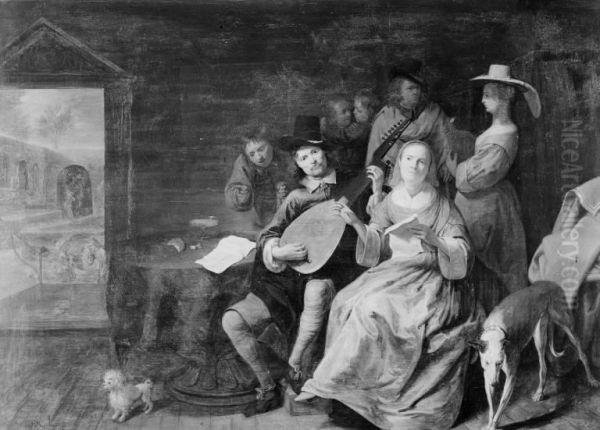 Musical Company Oil Painting by David Ryckaert III