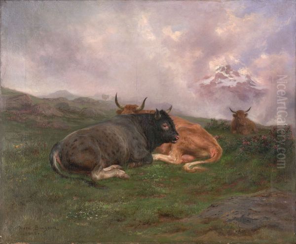 Cattle at Rest on a Hillside in the Alps Oil Painting by Rosa Bonheur