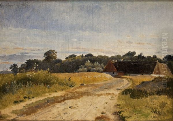 A Croft at Lodskov near Vognserup Manor. Study Oil Painting by Johan Lundbye