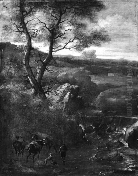 A Landscape with Cattle Oil Painting by Nicolaes Pieterszoon Berchem