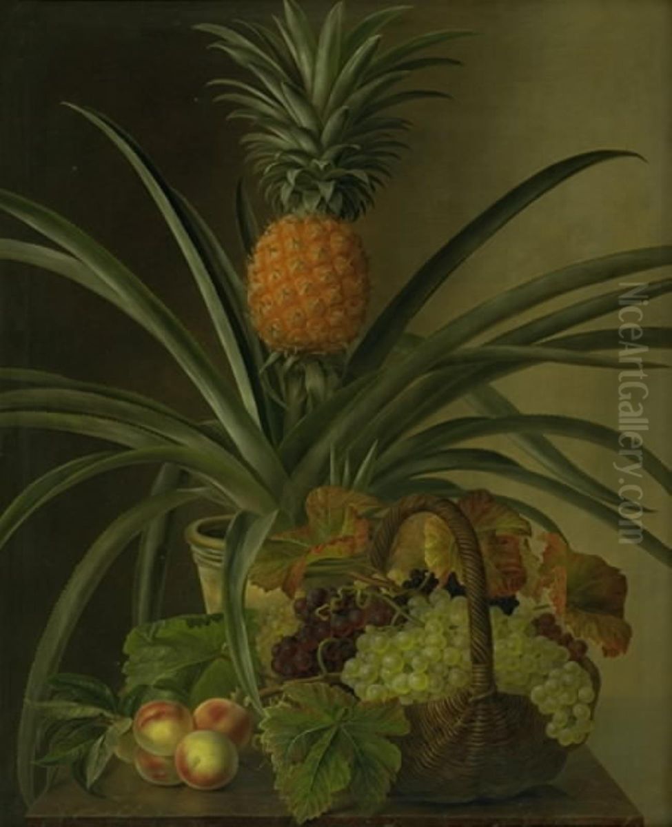 A pineapple and other fruits. Oil Painting by Johan Laurentz Jensen