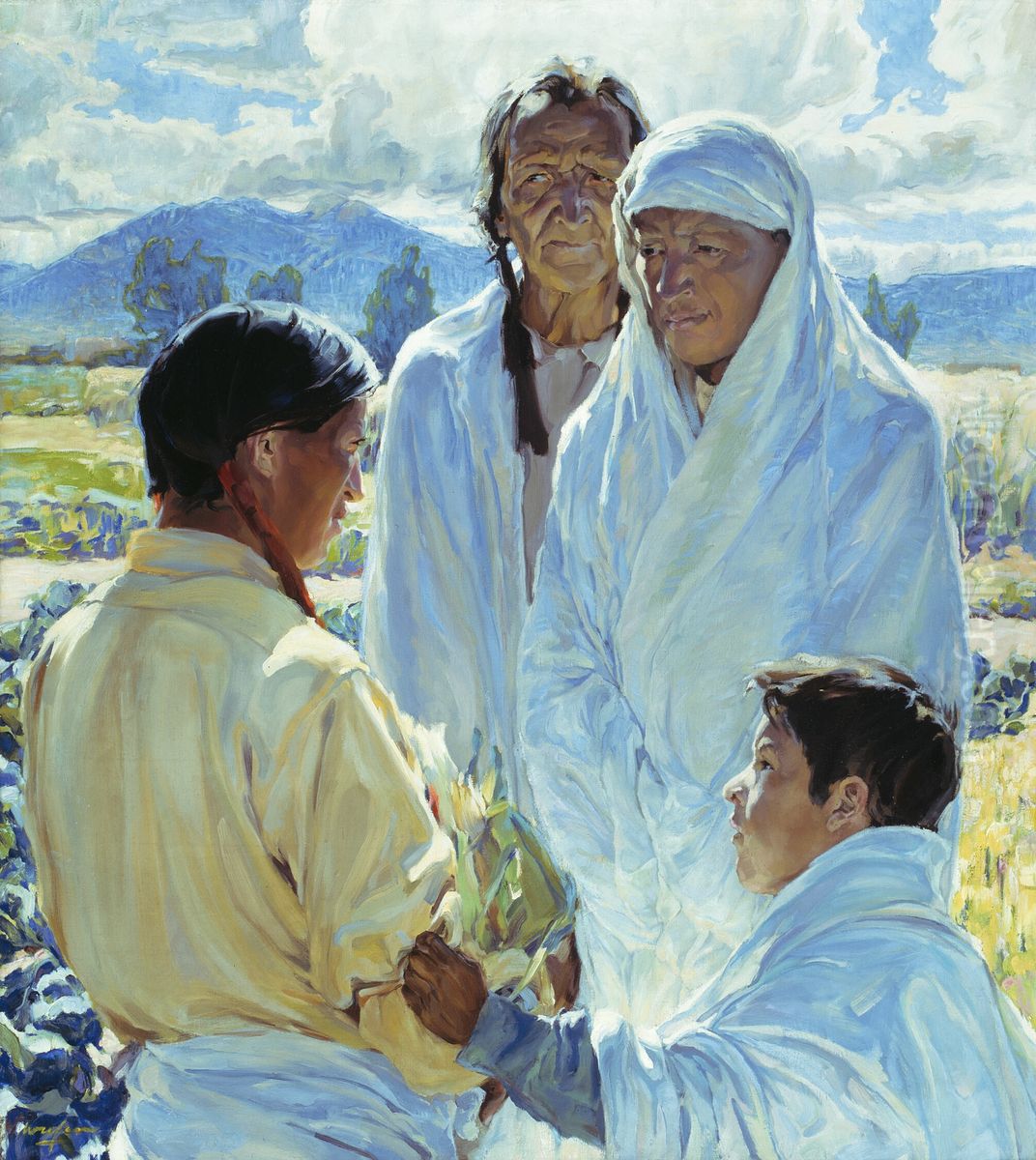 The Solemn Pledge, Taos Indians Oil Painting by Walter Ufer