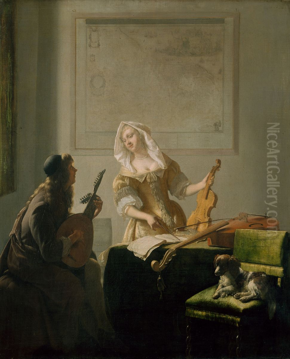 The Music Lesson Oil Painting by Jacob Ochtervelt