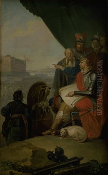 Frederik II bygger Kronborg Oil Painting by Nicolai Abildgaard