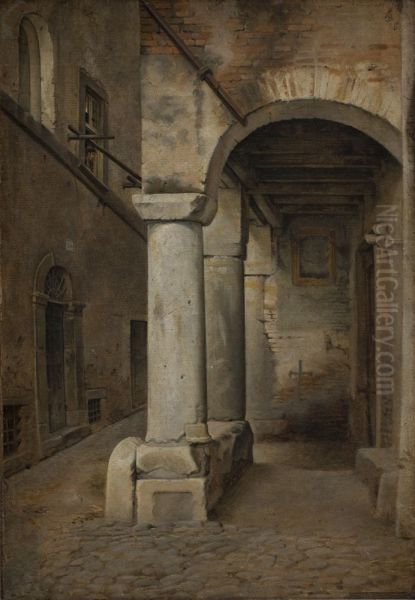 A Roman Alley Oil Painting by Ernst Meyer