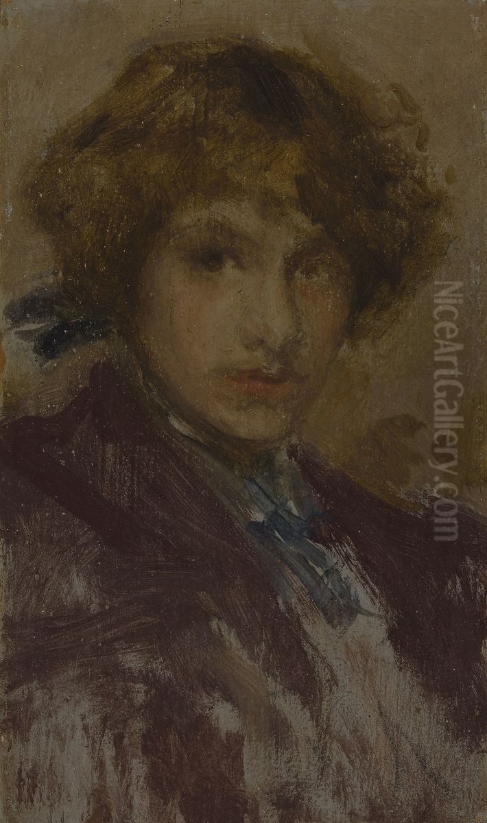 Study of a Young Girl's Head and Shoulders (Baroness de Meyer) Oil Painting by James McNeill Whistler
