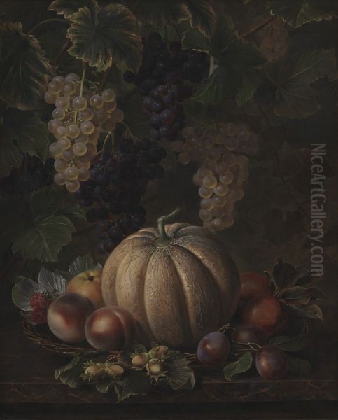 Various Fruits, including Melon and Grapes Oil Painting by Johan Laurentz Jensen