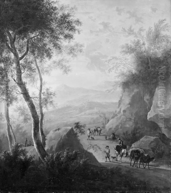 Mountain Landscape with a Natural Gateway Oil Painting by Frederik de Moucheron