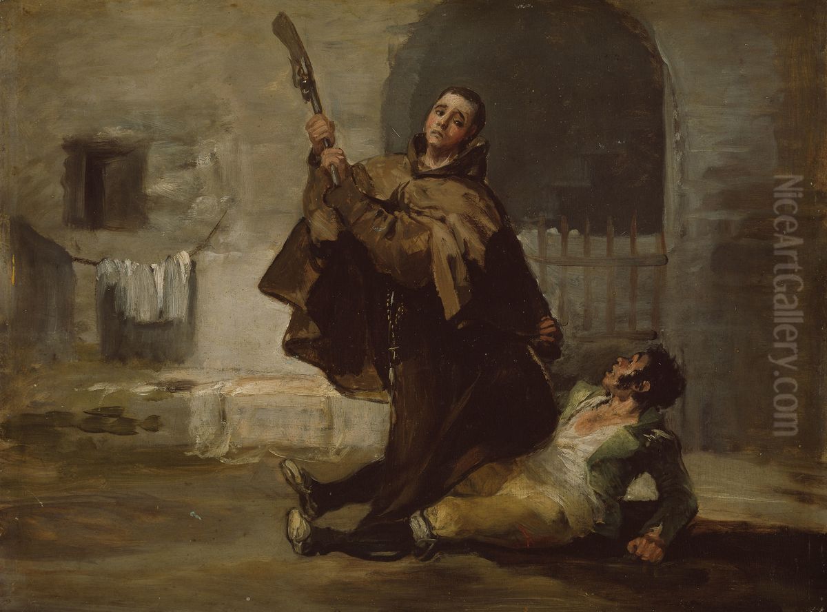Friar Pedro Clubs El Maragato with the Butt of the Gun Oil Painting by Francisco Goya Fuendetodos