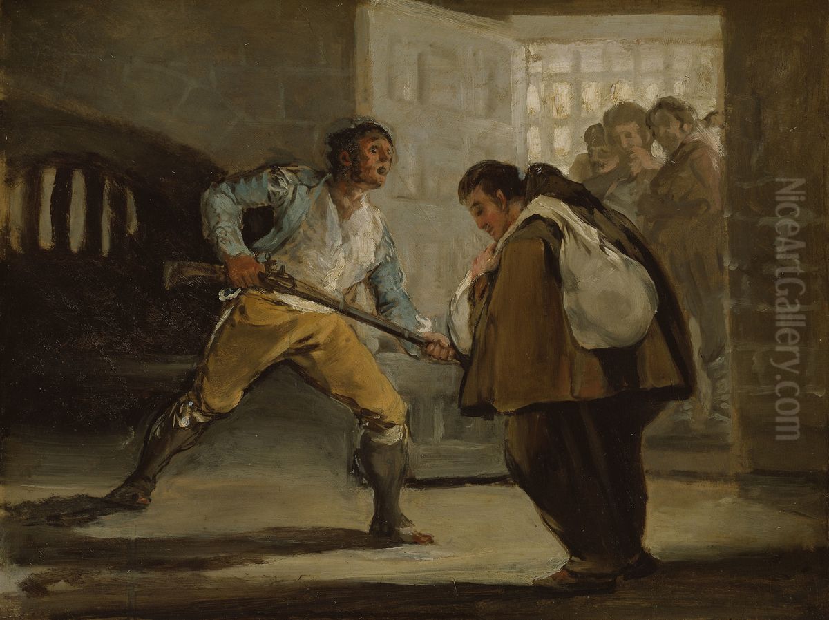 El Maragato amenaza Friar Pedro de Zaldivia con su arma Oil Painting by Francisco Goya Fuendetodos