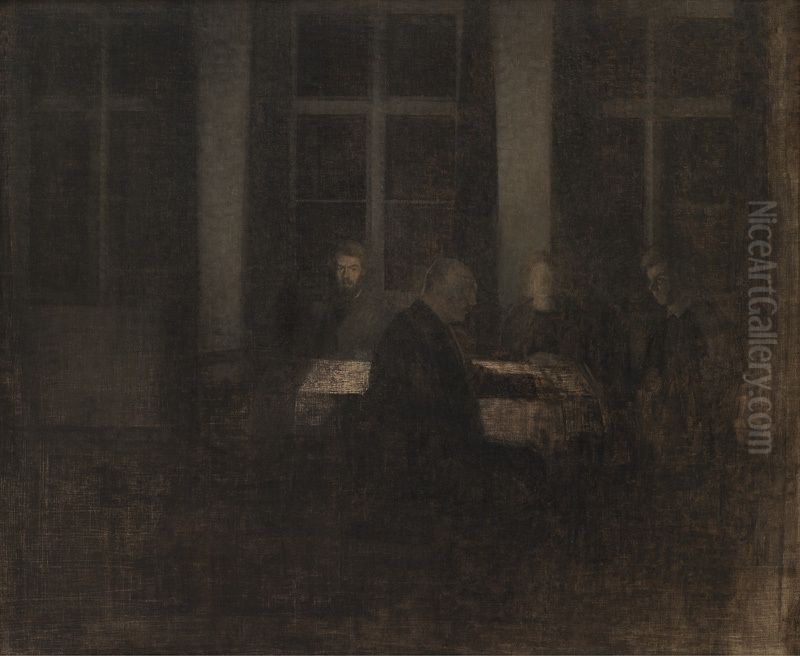 Evening in the Drawing Room Oil Painting by Vilhelm Hammershoi