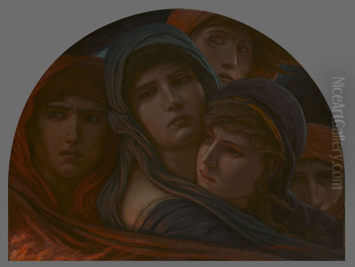 A Glimpse into Hell, or Fear Oil Painting by Elihu Vedder
