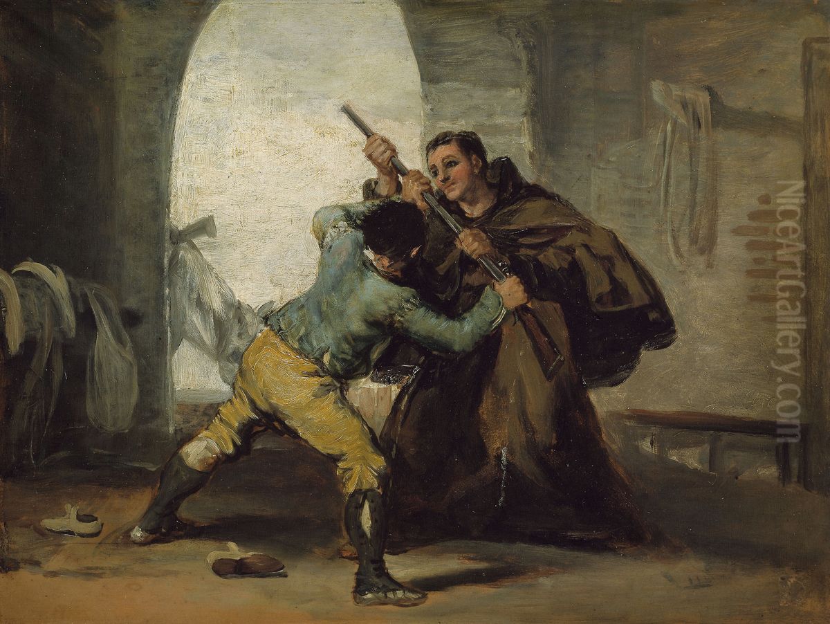 Friar Pedro Wrests the Gun from El Maragato Oil Painting by Francisco Goya Fuendetodos